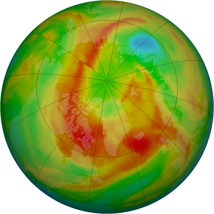 Arctic ozone map for 14 April 1990